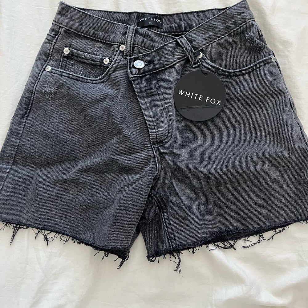 Whitefox asymmetrical dark denim jean short